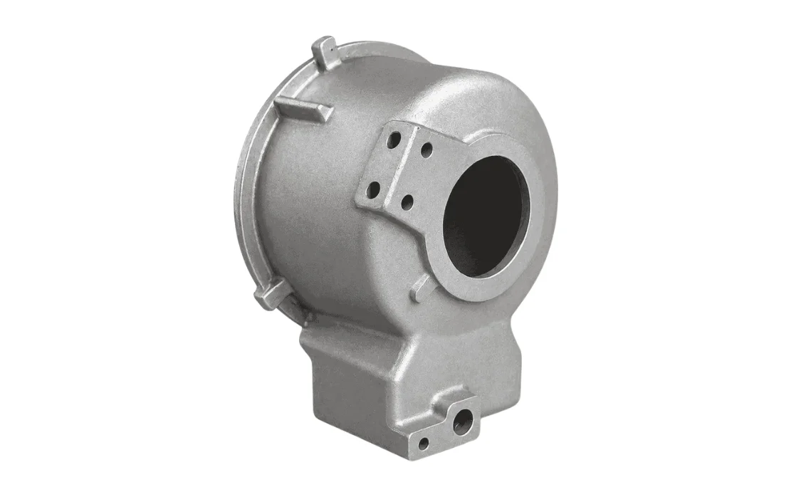 Large-bore precision robotic actuator housing with internal passages and precision mounting geometry cast as a single monolithic component.